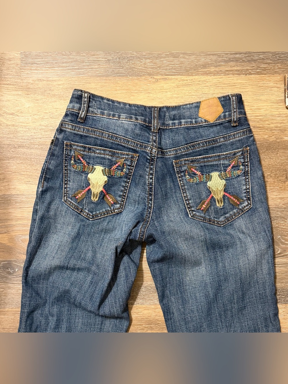 Tin Haul Women’s Steer Skull Embroidered Western Bootcut Jeans 30L
